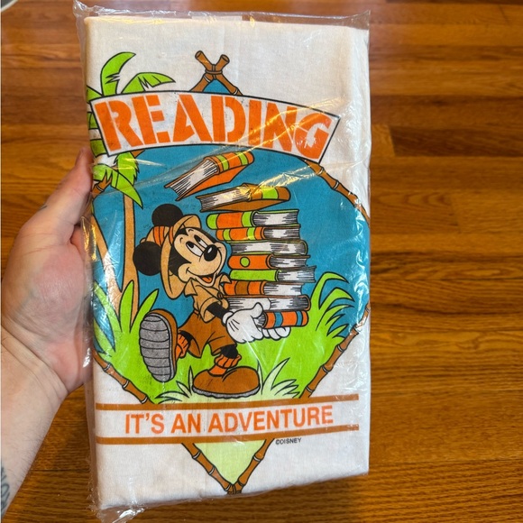 Vintage 80s Disney RARE Reading Is An Adventure SEALED Safari Kids 10-12 T Shirt - Picture 1 of 4